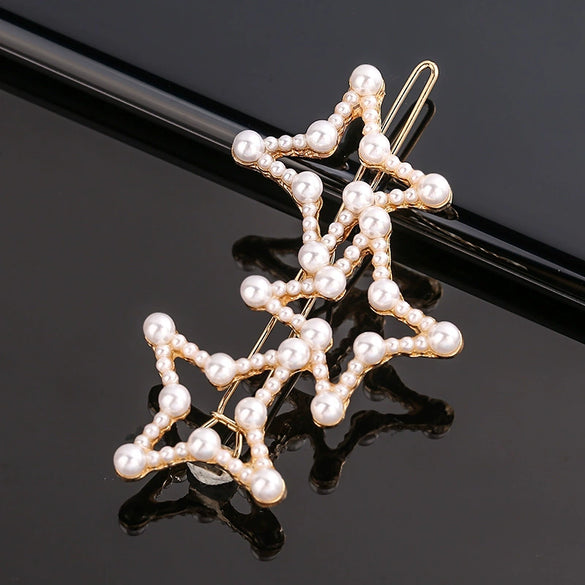 Women's Alloy Pearlset Geometric Frog Buckle Hair Clip Crown Bangs Side Clip Straight Barrette