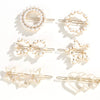 Women's Alloy Pearlset Geometric Frog Buckle Hair Clip Crown Bangs Side Clip Straight Barrette