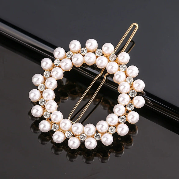 Women's Alloy Pearlset Geometric Frog Buckle Hair Clip Crown Bangs Side Clip Straight Barrette