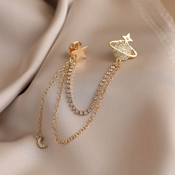 Women's Alloy Planetshaped Star Chain Brooch With Electroplating And Minimalist Style