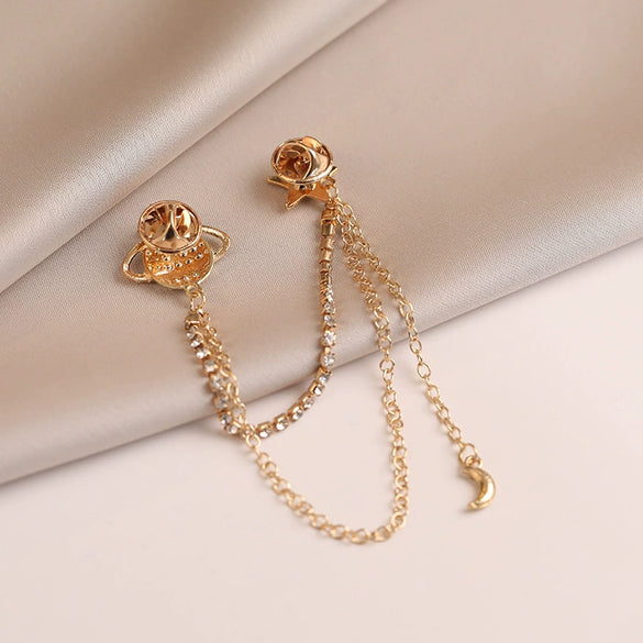 Women's Alloy Planetshaped Star Chain Brooch With Electroplating And Minimalist Style