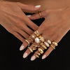 Women's Alloy Plated Imitation Pearl Sunflower Ring Set With Smooth Teardrop Stacked Rings And Geometric Floral Designs