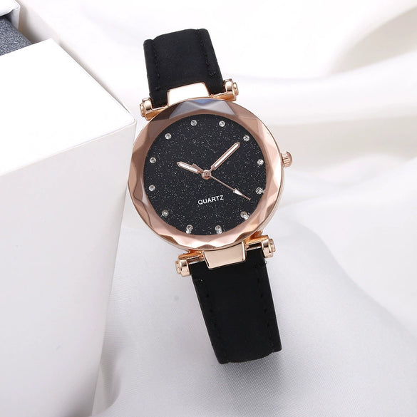 Women's Alloy Pu Belt Round Dial Starry Sky Leisure Fashion Casual Watch