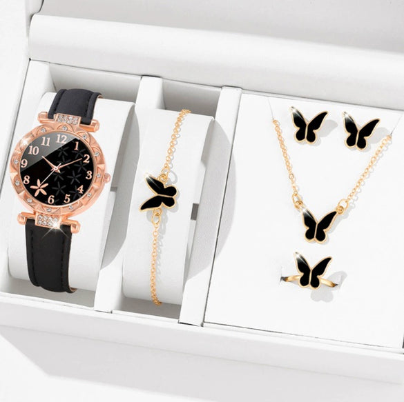 Women's Alloy Pu Strap Quartz Watch With Starfish Pattern And Round Dial