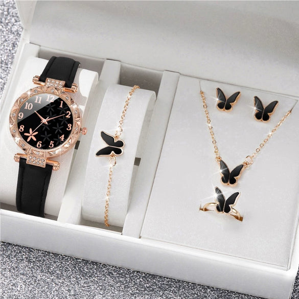 Women's Alloy Pu Strap Quartz Watch With Starfish Pattern And Round Dial
