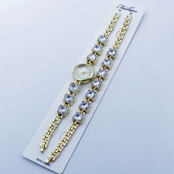 Women's Alloy Quartz Bracelet Watch Set With Round Dial And Fashion Style