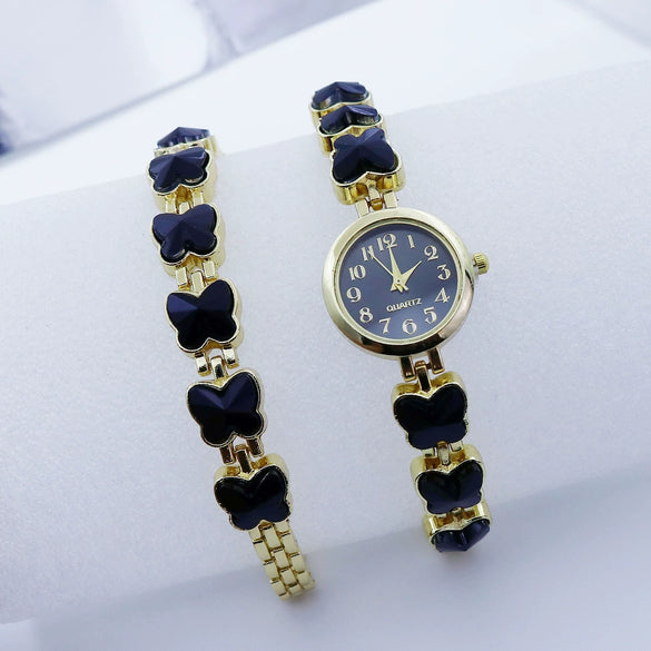 Women's Alloy Quartz Bracelet Watch Set With Round Dial And Fashion Style