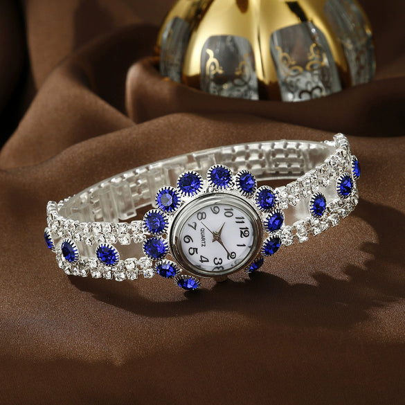 Women's Alloy Quartz Bracelet Watch With Round Dial And Diamondencrusted Fashion Design