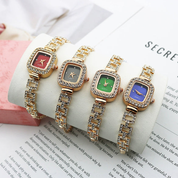 Women's Alloy Quartz Square And Round Bracelet Watch With Diamondencrusted And Fashionable Style