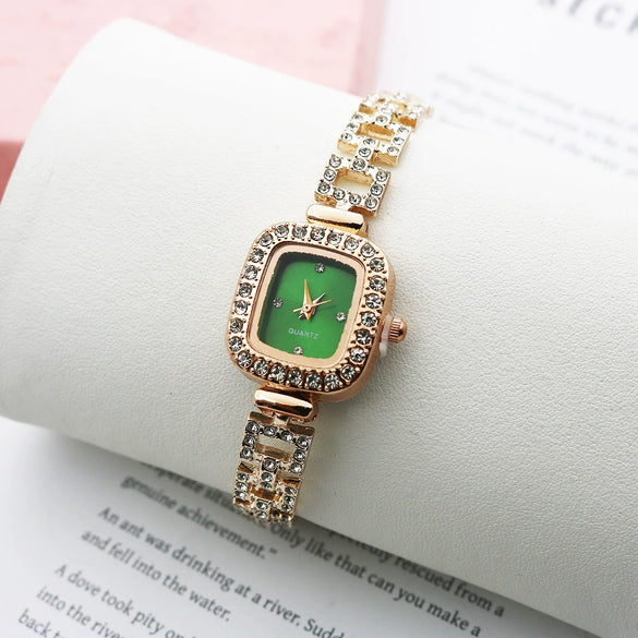 Women's Alloy Quartz Square And Round Bracelet Watch With Diamondencrusted And Fashionable Style