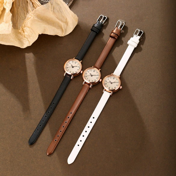 Women's Alloy Quartz Watch With Round Dial And Imitation Leather Strap Fashion Style