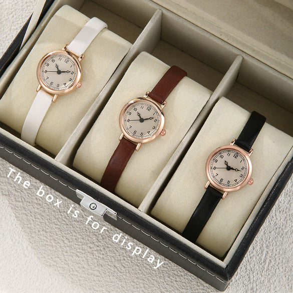 Women's Alloy Quartz Watch With Round Dial And Imitation Leather Strap Fashion Style