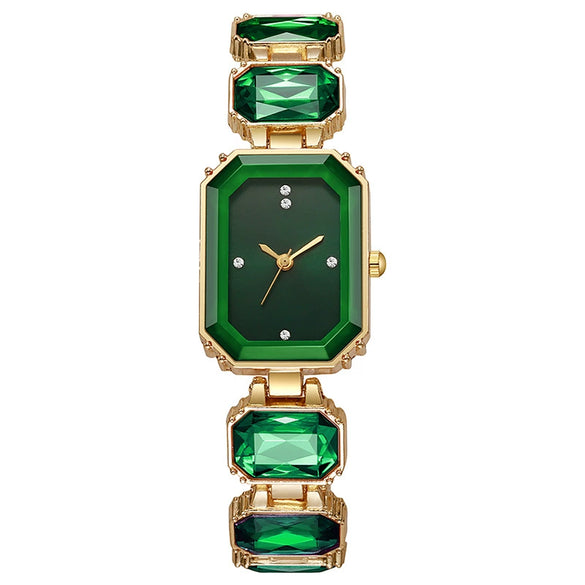 Women's Alloy Rectangle Dial Leisure Watch With Rose Gold Buckle And Full Of Diamonds