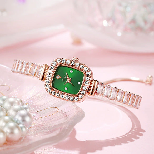 Women's Alloy Rectangular Fashionable Diamondencrusted Zircon Pullout Bracelet Watch