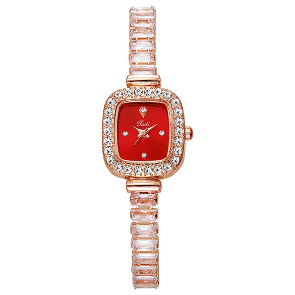 Women's Alloy Rectangular Fashionable Diamondencrusted Zircon Pullout Bracelet Watch