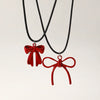 Women's Alloy Red Beaded Pendant Necklace And Bow Tie Earrings Set With Dripping Oil Process