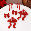 Women's Alloy Red Beaded Pendant Necklace And Bow Tie Earrings Set With Dripping Oil Process
