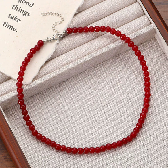 Women's Alloy Red Beaded Pendant Necklace And Bow Tie Earrings Set With Dripping Oil Process