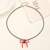Women's Alloy Red Beaded Pendant Necklace And Bow Tie Earrings Set With Dripping Oil Process