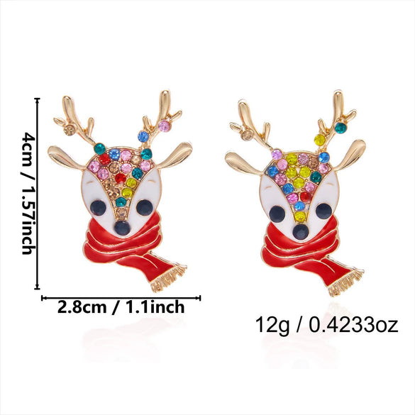 Women's Alloy Reindeer Stud Earrings With Rhinestone Detail Christmas Animal Design Electroplated Finish And Stainless Steel Ear Posts