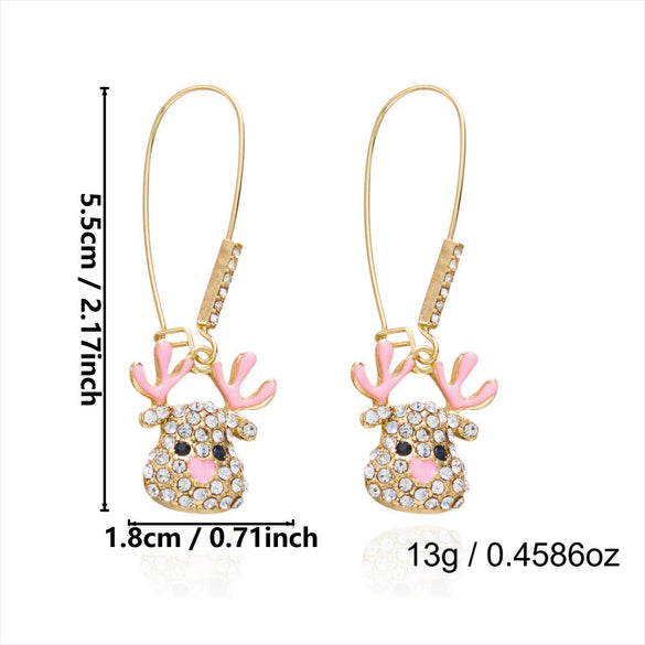 Women's Alloy Reindeer Stud Earrings With Rhinestone Detail Christmas Animal Design Electroplated Finish And Stainless Steel Ear Posts