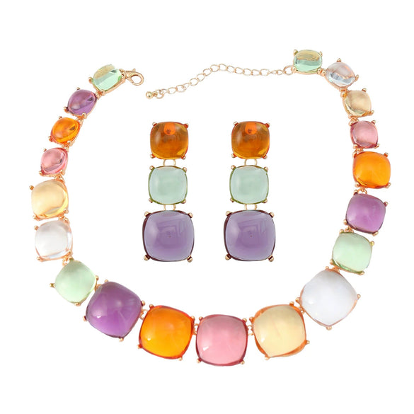 Women's Alloy Resin Jewelry Set With Square Shape And Geometric Style Snake Bone Chain Diamond Design