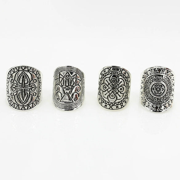 Women's Alloy Retro Carved Geometric Totem Finger Ring With Electroplating
