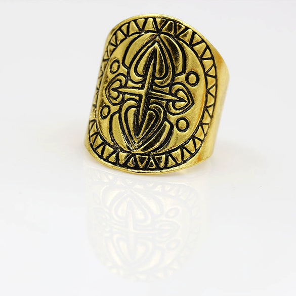 Women's Alloy Retro Carved Geometric Totem Finger Ring With Electroplating