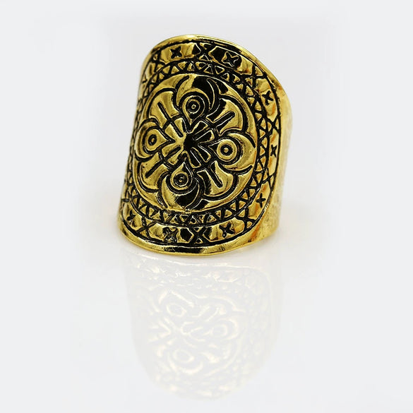 Women's Alloy Retro Carved Geometric Totem Finger Ring With Electroplating