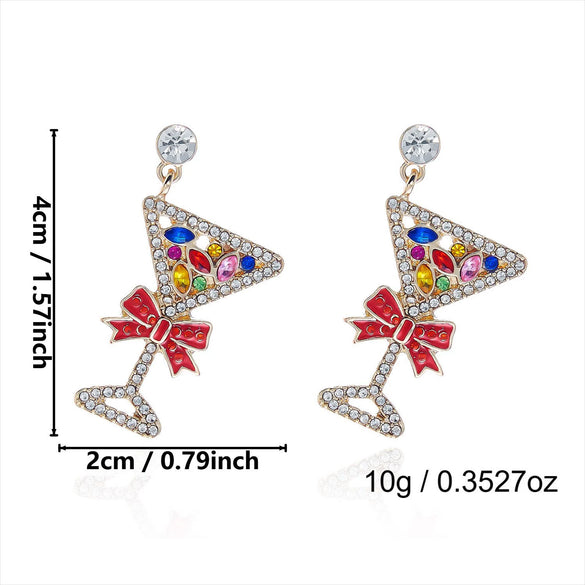 Women's Alloy Rhinestone Asymmetric Drop Earrings With Electroplated Goblet Design And Stainless Steel Posts For Christmas Style