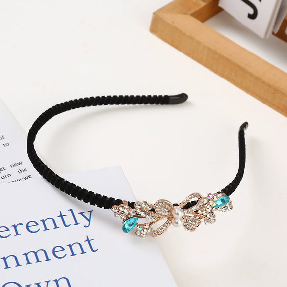 Women's Alloy Rhinestone Bow Pearl Crystal Flannel Hair Band Hairpin Jewelry Electroplated