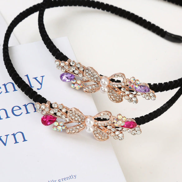 Women's Alloy Rhinestone Bow Pearl Crystal Flannel Hair Band Hairpin Jewelry Electroplated