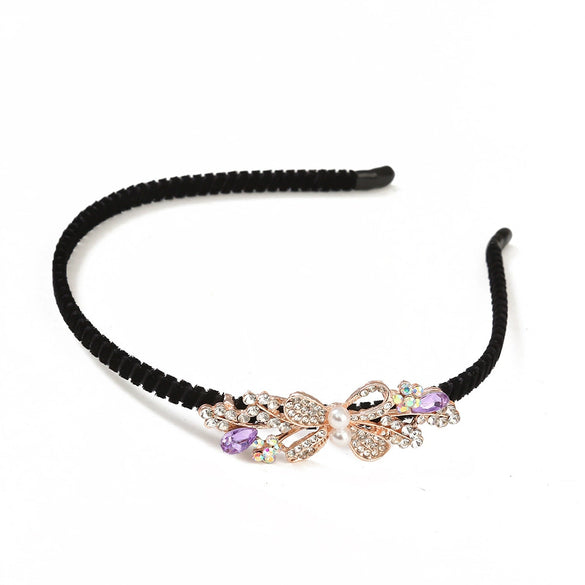 Women's Alloy Rhinestone Bow Pearl Crystal Flannel Hair Band Hairpin Jewelry Electroplated