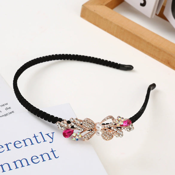 Women's Alloy Rhinestone Bow Pearl Crystal Flannel Hair Band Hairpin Jewelry Electroplated