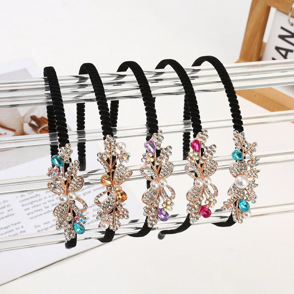 Women's Alloy Rhinestone Bow Pearl Crystal Flannel Hair Band Hairpin Jewelry Electroplated