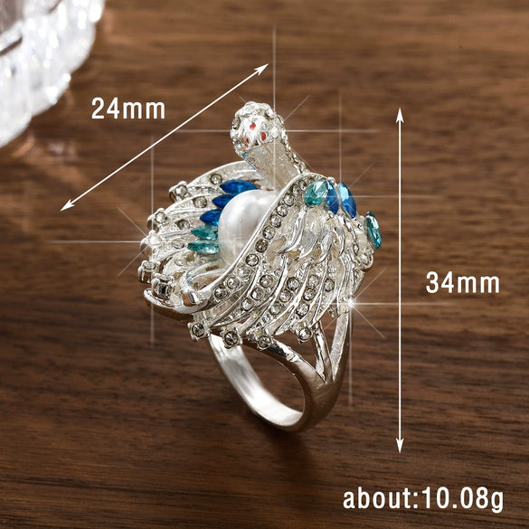 Women's Alloy Ring With White Swan And Zodiac Animal Pattern Retro Classic And Fashion Style Electroplated