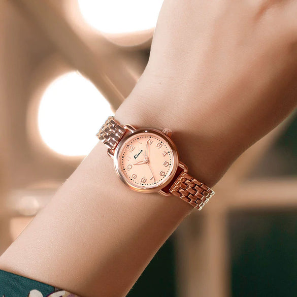Women's Alloy Rose Gold Buckle Round Dial Fashionable Watch