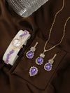 Women's Alloy Round Dial Quartz Watch And Leaf Bracelet Set