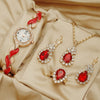 Women's Alloy Round Dial Quartz Watch And Leaf Bracelet Set
