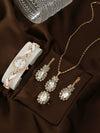Women's Alloy Round Dial Quartz Watch And Leaf Bracelet Set