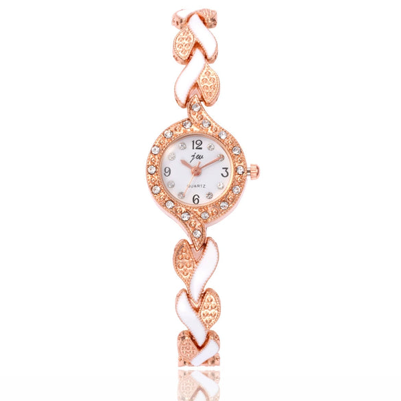 Women's Alloy Round Dial Quartz Watch And Leaf Bracelet Set