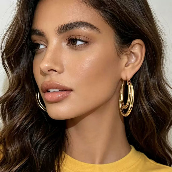 Women's Alloy Round Geometric Earrings With Multi Layer Design Electroplated Finish And Simple Elegant Personality Style