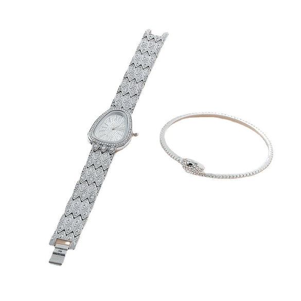 Women's Alloy Serpentine Watch Bracelet With Diamond Inlay And Stainless Steel Single Folding Buckle