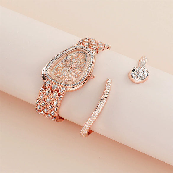 Women's Alloy Serpentine Watch Bracelet With Diamond Inlay And Stainless Steel Single Folding Buckle