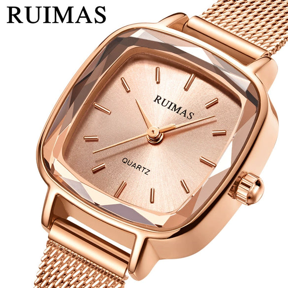 Women's Alloy Shell And Mesh Belt Square Retro Fashion Light Luxury Quartz Watch