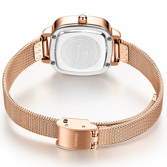 Women's Alloy Shell And Mesh Belt Square Retro Fashion Light Luxury Quartz Watch