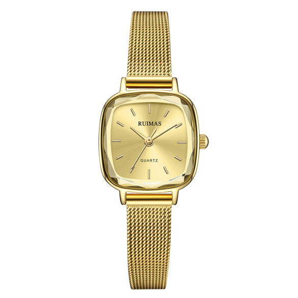 Women's Alloy Shell And Mesh Belt Square Retro Fashion Light Luxury Quartz Watch