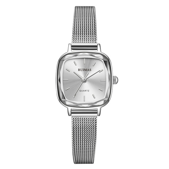Women's Alloy Shell And Mesh Belt Square Retro Fashion Light Luxury Quartz Watch
