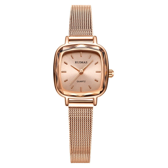Women's Alloy Shell And Mesh Belt Square Retro Fashion Light Luxury Quartz Watch