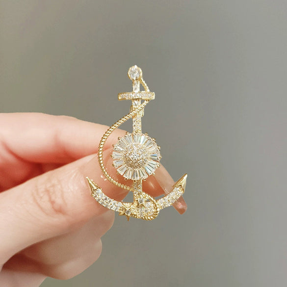 Women's Alloy Ship Anchor Brooch Electroplating Luxury Elegant Suit Pin Accessories